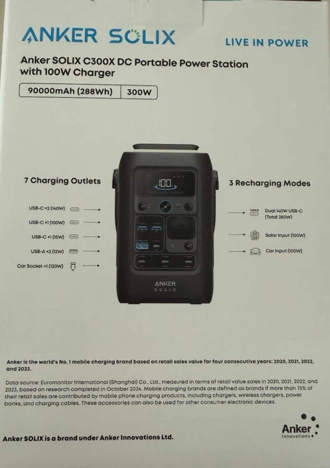 Anker SOLIX C300X DC Portable Power Station Missing Power Adapter - Image 3 of 4