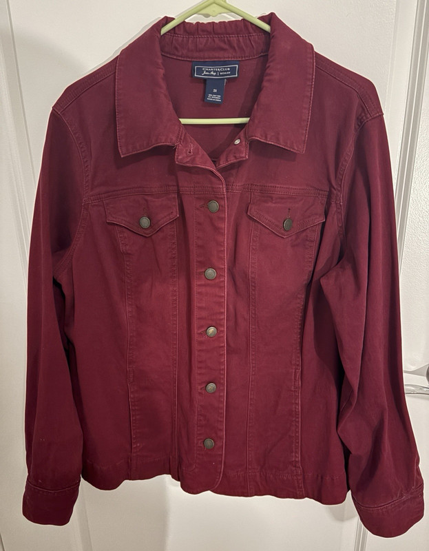 Charter Club Burgundy Denim Jacket Womens Plus 2X Stretch Button Pockets