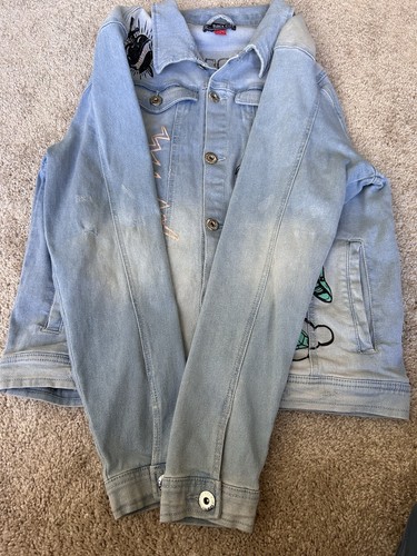 Y2K Hip Hop Denim Jean Jacket Womens XL Painted Grunge Graffiti Cool Artsy - Picture 17 of 21