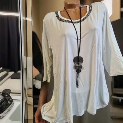 Shirt Bluse Tunika Via Appia Due Gr. 42 - 54 weiß 3/4 Ärmel Pailletten (922)