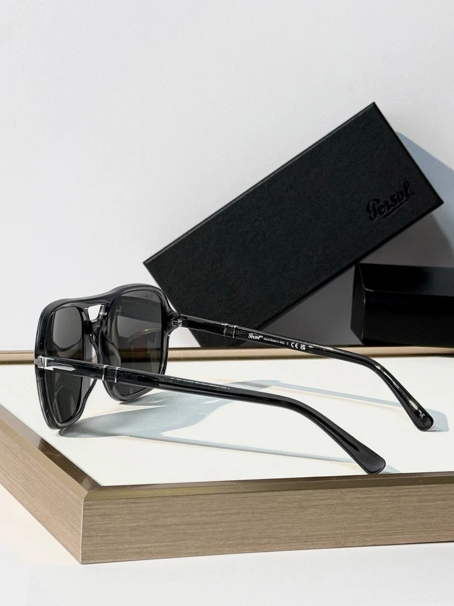 Persol P033108 1196S3 Transparent Grey Aviator Sunglasses Grey Lens Meflecto