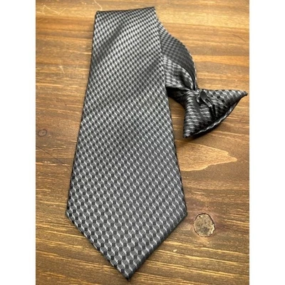 Galls Men's Black Gray Checkered Clip-On Necktie Classic Formal Uniform Tie - Image 1 of 4