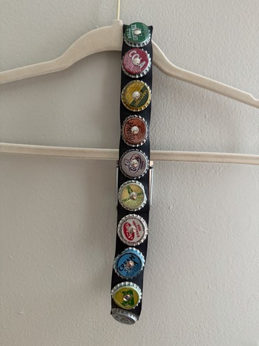 80s Vintage Bottle Cap Rubber Belt Grunge Punk Rock Metal Retro