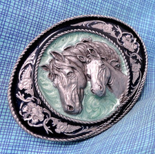 Western Horses Belt Buckle Mare  Foal Rope  Scroll Vtg 90s Siskiyou  .GMP710