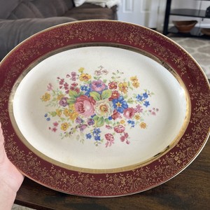 Salem Aristocrat Oval Serving Platter 23K Gold Floral Made USA