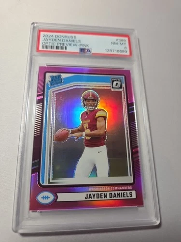 2024 Donruss Rated Rookie Jayden Daniels #389 Optic Preview Pink Prizm  PSA 8