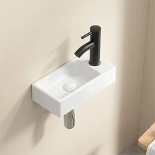 Ceramic Wash Basin Right Hand without Tap & Drain Wall Hung Basin Sink Rectangle