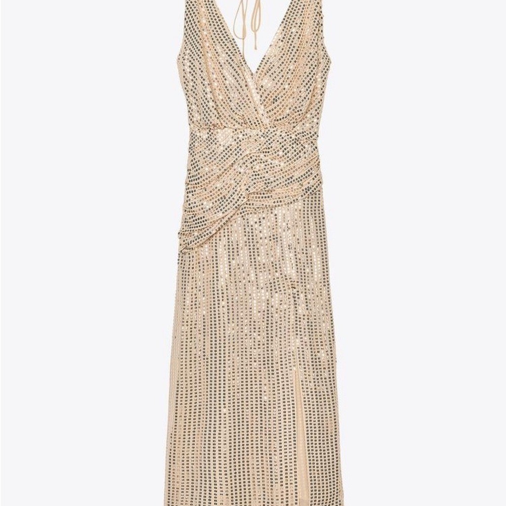 zara cream sequin dress Zara Dresses | Zara Limited Edition Cream Sequin Knit Maxi Dress Xs | Color: Cream/White