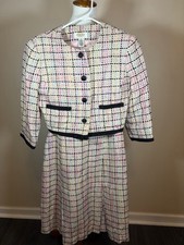 Talbots Petites Size 4 Plaid Tweed Dress & Jacket Set 2 Piece Crew Neck