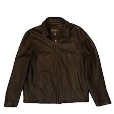 Vintage Eddie Bauer Leather Jacket Men s M Black Full Zip Soft Cotton Lined