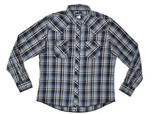 Wrangler Men XL Blue Plaid Long Sleeve Western Pearl Snap Shirt Cotton Blend