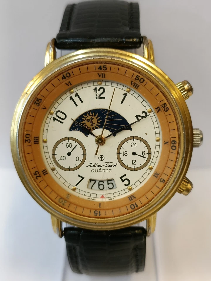 MATHEY-TISSOT FASE LUNAR CUARZO PÁTINA ESFERA BLANCA 821262 JAPÓN HOMBRE FUNCIONANDO Foto 2 de 4