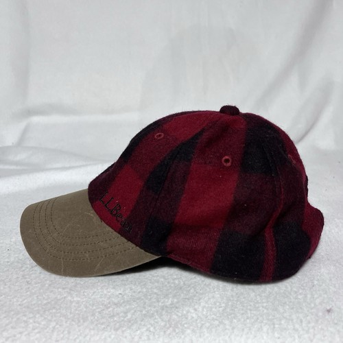 LL Bean Wool Blend Ball Cap Hat Strapback Adjustable Plaid Red Leather Strap - Picture 2 of 10