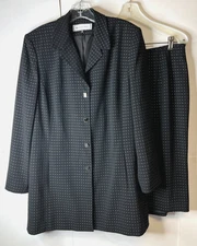 Travis Ayers Women's Size 14 Two Piece Suit Jacket Skirt Black White Dots Lined
