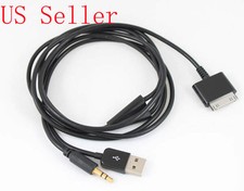 Black 30pin Dock To 3.5mm Car AUX Audio USB Charger Cable For iPhone 4 4S iPod