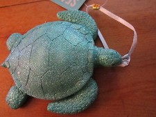 SEAS  GREETINGS GLITTER SEA TURTLE BEACH OCEAN THEME CHRISTMAS HOLIDAY ORNAMENT