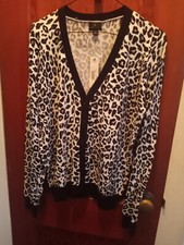 NWT Worthington Womens Cardigan Sweater Black White Gray Animal Print -Large
