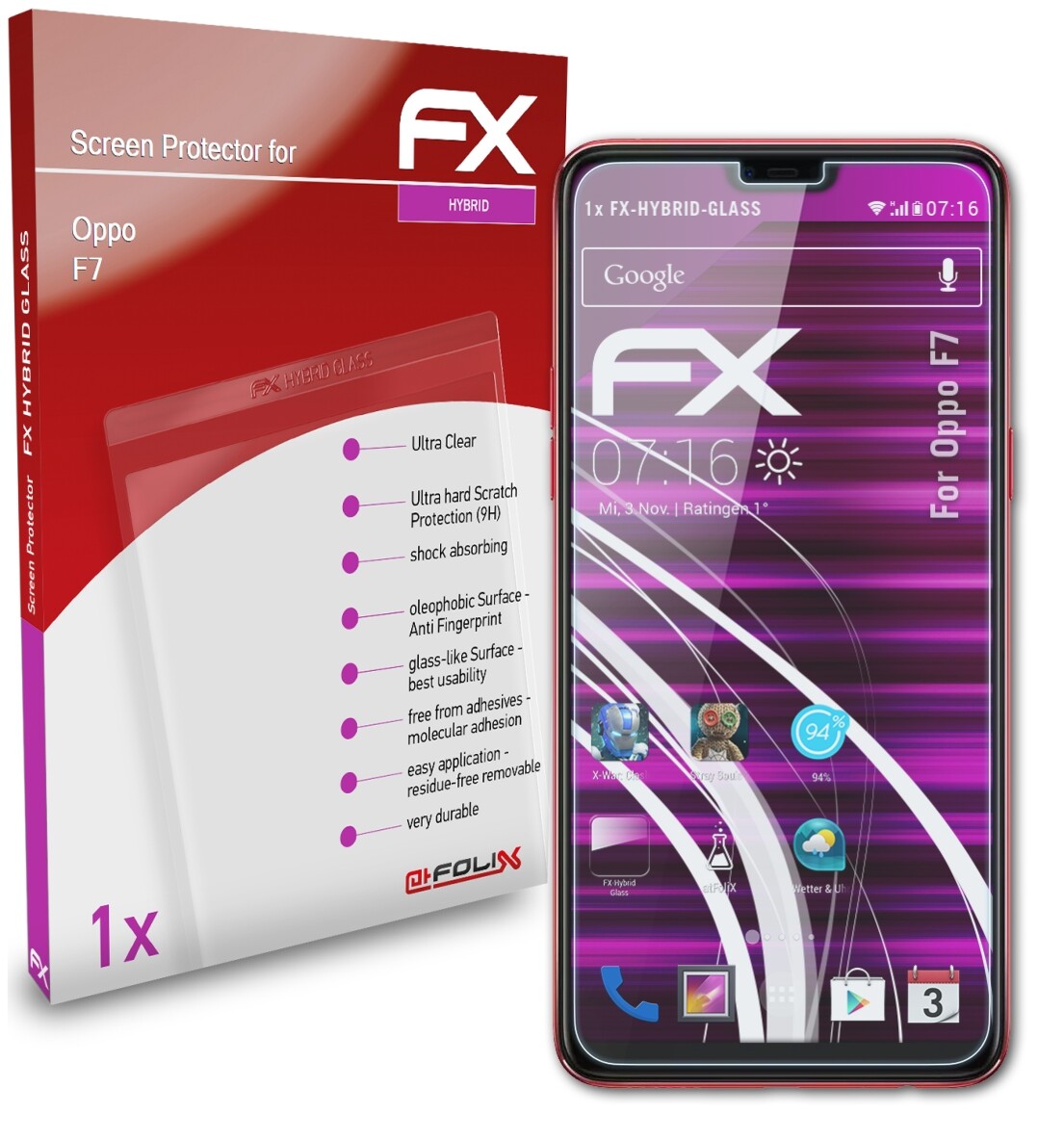Protection écran Verre Trempé AtFoliX 9H Pour Oppo F7 - Hybride Anti-choc Et Anti-rayures - Made In Germany