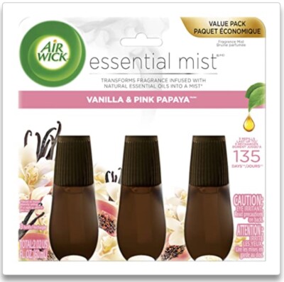 Air Wick Essential Mist Oil Fragrance Refills, Vanilla & Pink Papaya, Pack of 3
