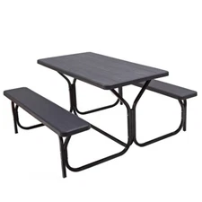 Outdoor Picnic Table Bench Set Metal Frame Camping Garden Yard Dining Furniture