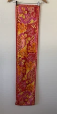 Adrienne Landau Studio Silk Scarf 11.5x52 Floral Red Pink Orange Yellow Fuchsia