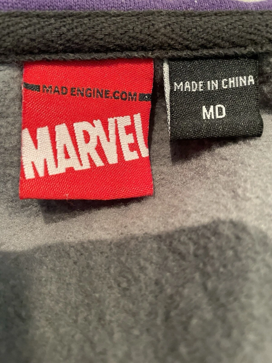 Suéter con Capucha Vintage Marvel Mad Engine Ojo de Halcón Gris Púrpura Cremallera Para Hombres Mediano