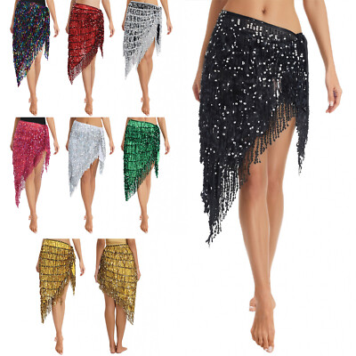 Sparkly Skirt Fringe Lace Belly Dance Hip Scarf Wrap For Tribal