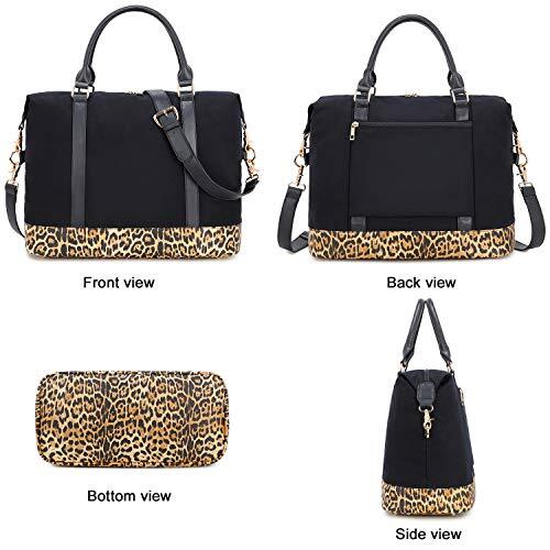Leopard Weekender Bag Canvas Travel Tote for Women Overnight Carry on Bag wit...