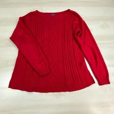 Chaps Classic Womens Sweater Medium Red Pullover Cable Knit Loose Cotton Blend