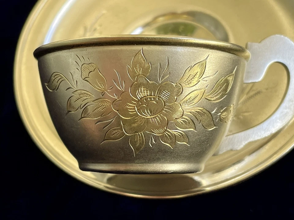 Taza Vintage Platillo Ruso Platillo Cuenco Huevo Kovsh Taza Antigua Cuchara Esterlina Foto 4 de 4