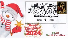 24-312, 2024, Christmas, Star North Carolina, Event Cover, Pictorial Postmark, S
