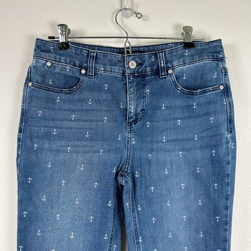 Jeans alla caviglia Talbots Simply lusinghiero taglia 4 blu denim bianco ancore nautico - Foto 2 di 13