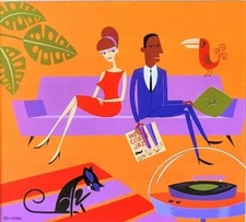 SHAG Art "West Coast Jazz" 05 Hi Fi Kitty Custom Framed Artwork *Ships FREE* 