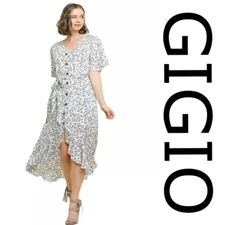 S GIGIO by UMGEE CREAM Floral Button down/Tie Midi/Maxi Dress BHCS