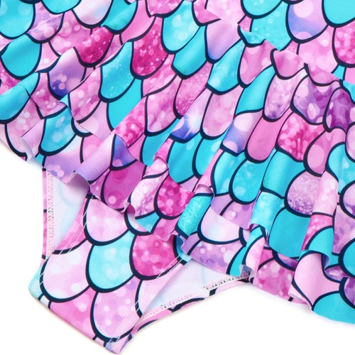Kids Girls Bodysuit Tiered Skirt Swimwear Fish Scales Print Swimmsuits Summer - Picture 29 of 47