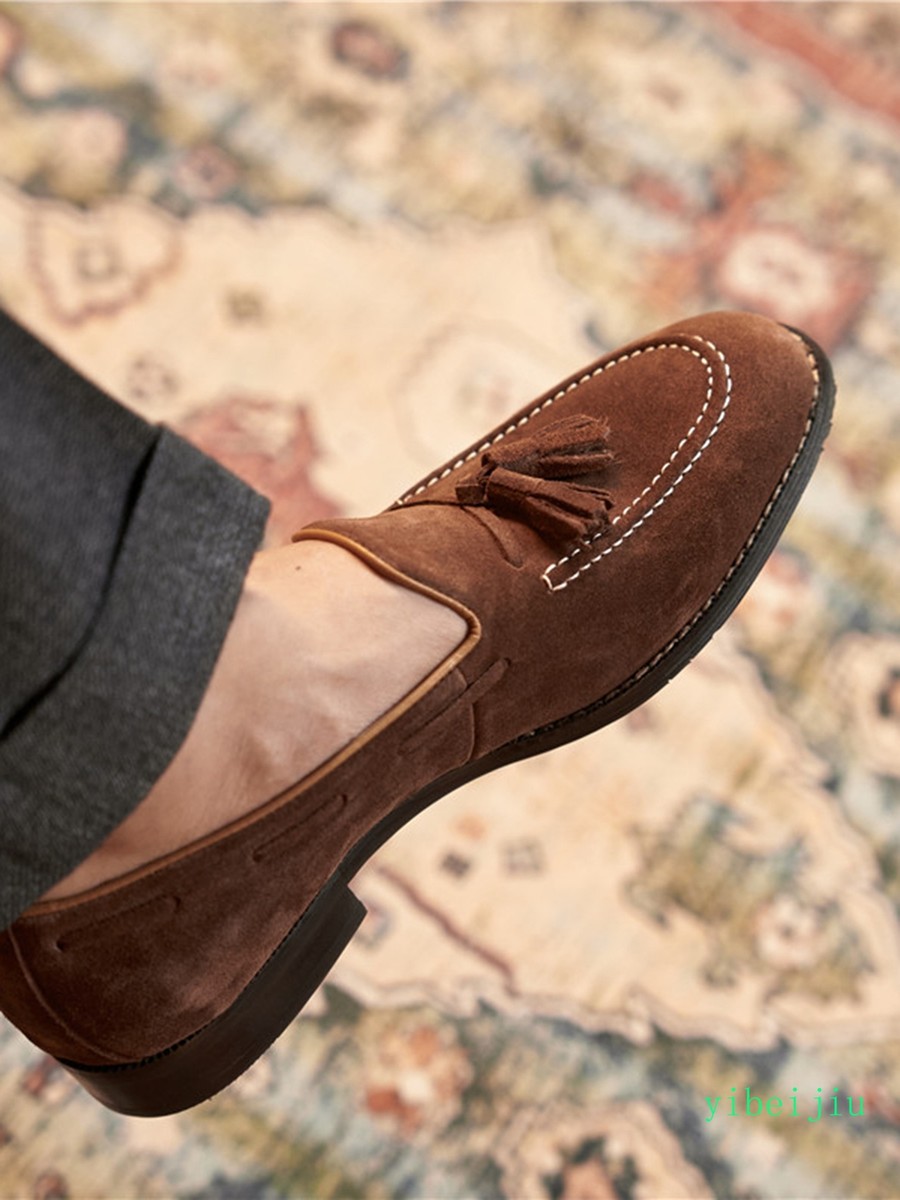 Mens Handmade Real Suede Leather Shoes Loafer Tassel Driving  display picture 3