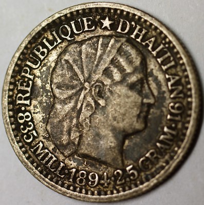 キシ族貨幣3本セット　西アフリカ　キシペニー 1894 Haiti 10 Cent Very Fine Circulated Silver Liberty Head Coin