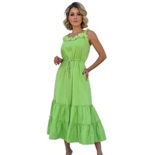 Luzia Fazzolli Tiered Green Maxi Sundress, Made in Brazil, Size 44(XL)