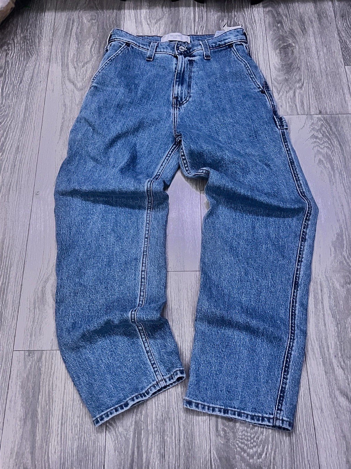 Blue Medium Wash Zip Button Cargo Pockets