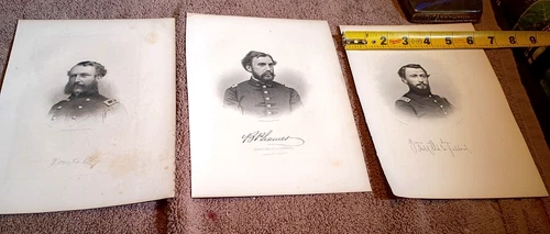 1873 Lot of 3 Civil War Heroes of Connecticut engravings prints Sartain,Halman