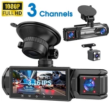 Dash Cam HD 1080p Car 3 Channel Front/Rear/Inside Video Recorder Camera G-sensor