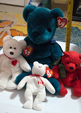 Ty Beanie Buddy  Beanie Babies Plush Bears Lot of 4 Teal Red White with Tags