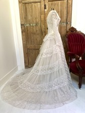 Vintage 1950's 50s Tulle Lace Cupcake Wedding Dress Lace Sleeves