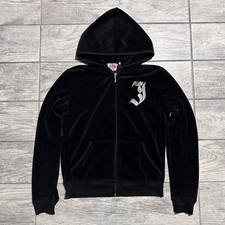 Juicy Couture Jacket Women  s Small Black Velour Zip Up Hoodie Track Glam Y2K