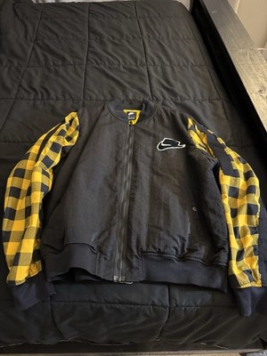 Nike Sportswear Bomber Jacket Mens Sz L Black Yellow Plaid Thermore Synthetic