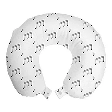 Music Travel Pillow Neck Rest, Musical Notes Theme Melody Neck Pillow White