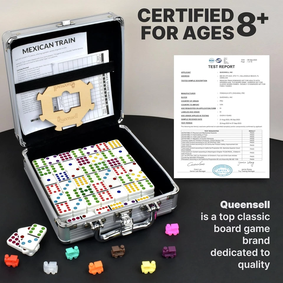 Juego de dominó de tren mexicano con cubo de madera, juegos de mesa de azulejos de dominó - doble 12  Foto 4 de 4