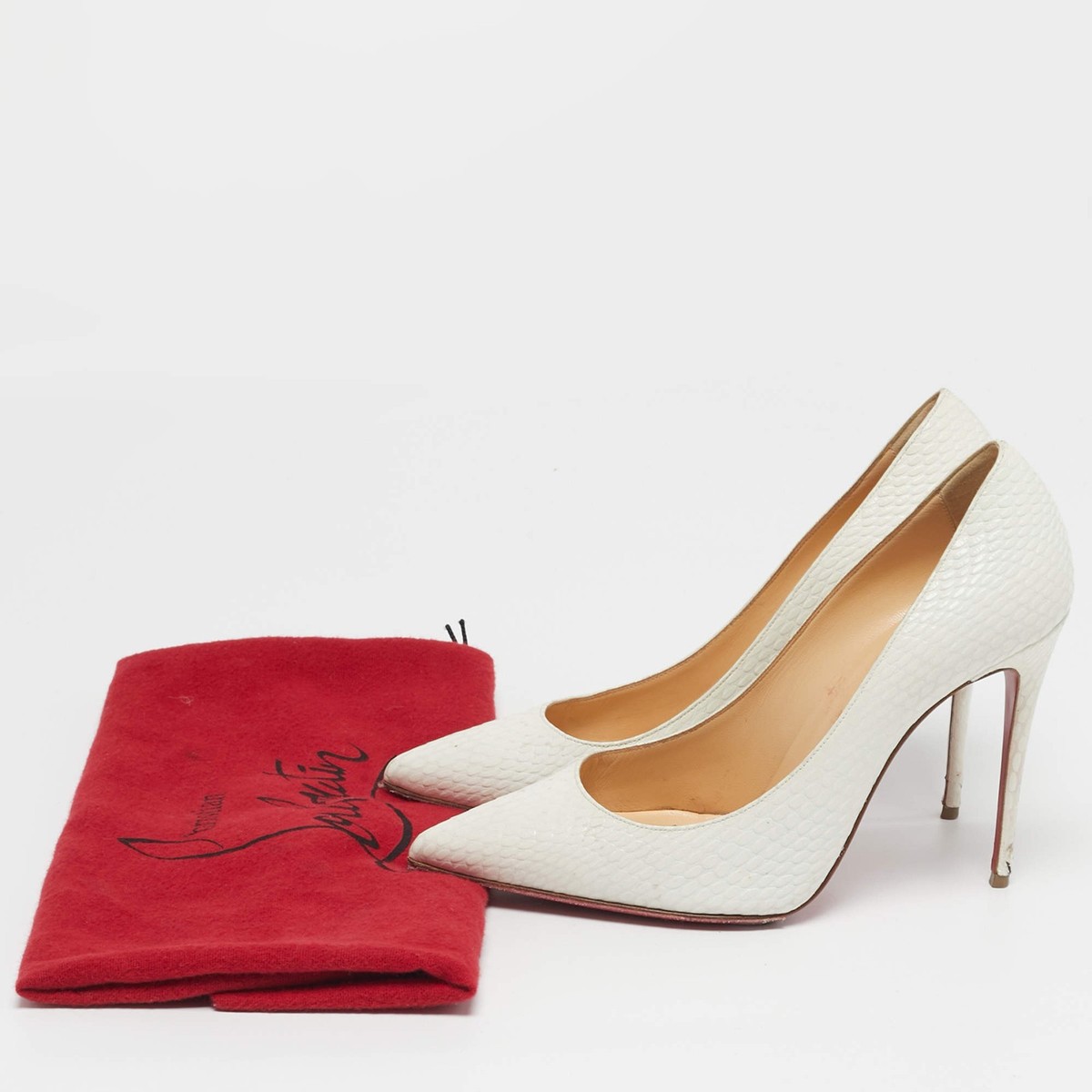 Christian Louboutin So Kate Size 37 White Python Embossed Leather