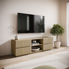 Large Oak Ribbed TV Stand with Storage - TV's up to 70" - Hazel HAZ006