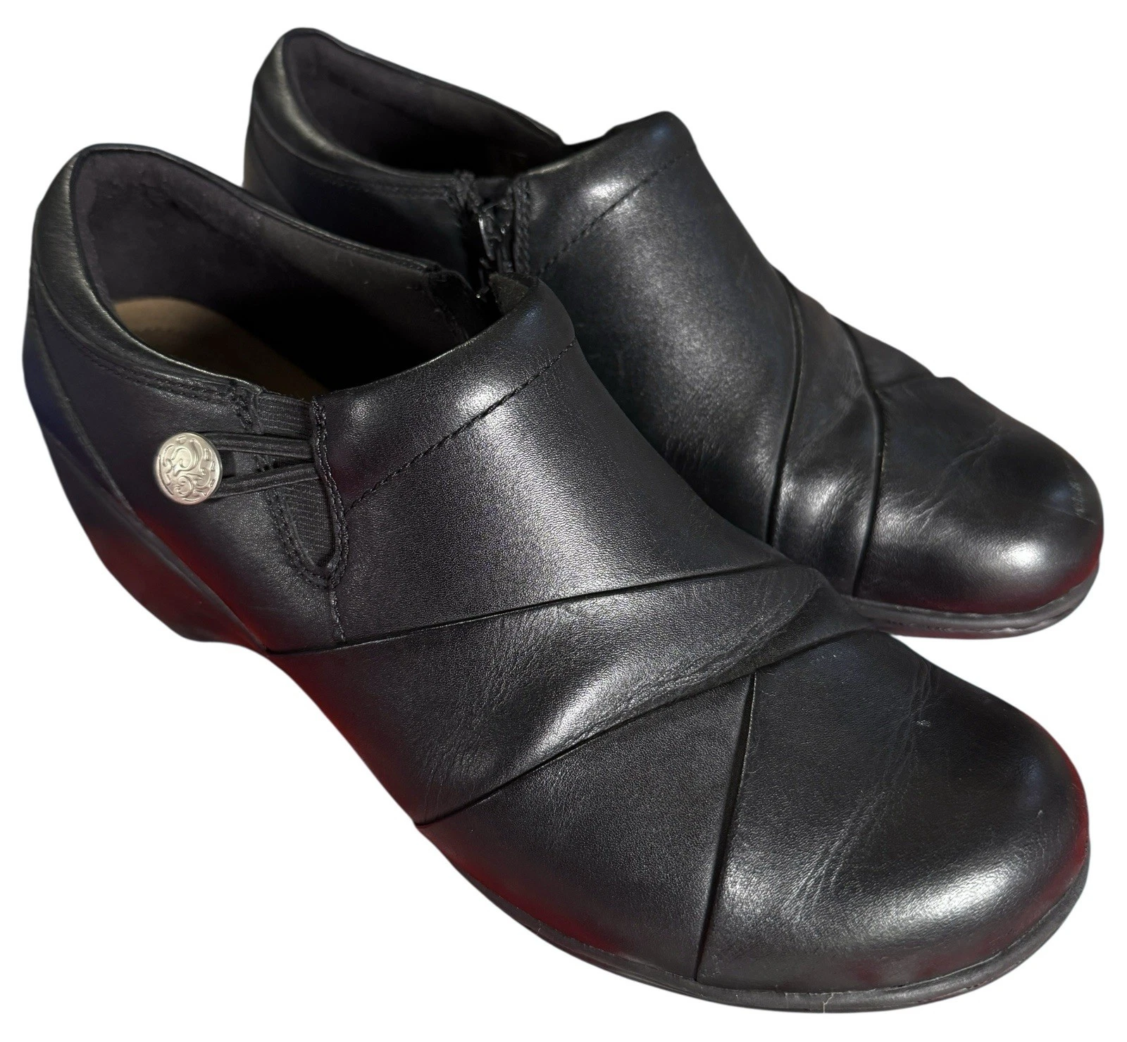 Mocassini comodi CLARKS taglia 10M NERI Channing Ann slip on in pelle